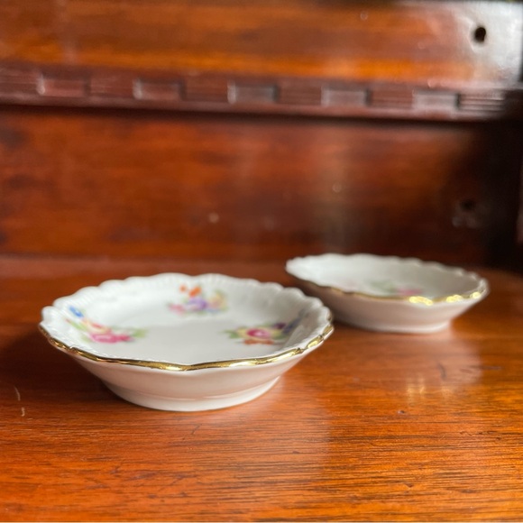 Vintage Floral Small Oval Dishes Gold Trim Porcelain Serviceware Jaeger Germany - Picture 7 of 9